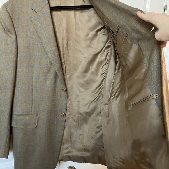 Harry Rosen Canali Wool Blazer Mens 50 Tan Plaid Neutral Check Made Italy - Picture 7 of 13